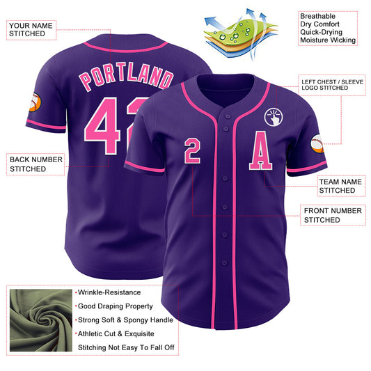 Custom Purple Pink-White Authentic Baseball Jersey - Sky-Custom