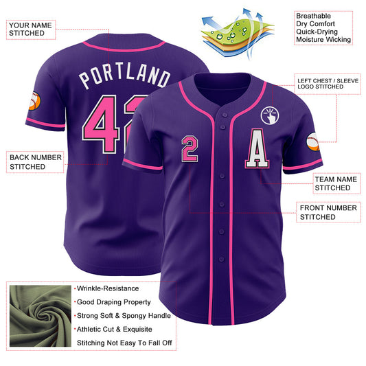 Custom Purple Pink-Black Authentic Baseball Jersey - Sky-Custom
