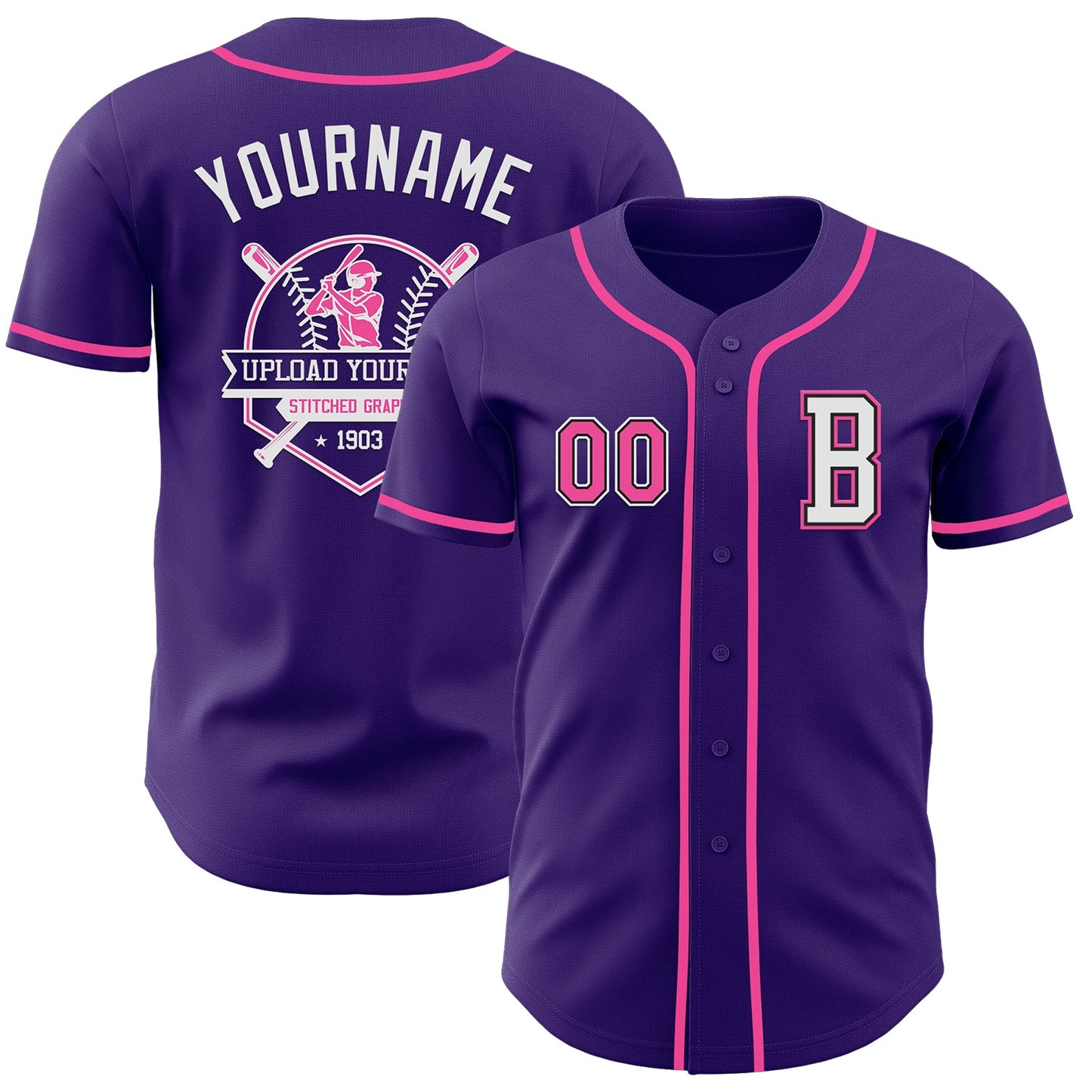 Custom Purple Pink-Black Authentic Baseball Jersey - Sky-Custom