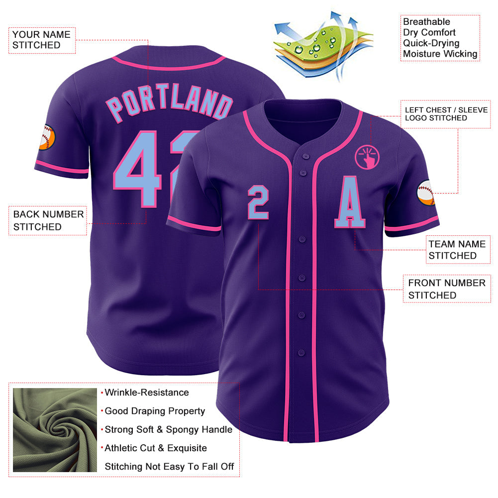 Custom Purple Light Blue-Pink Authentic Baseball Jersey - Sky-Custom