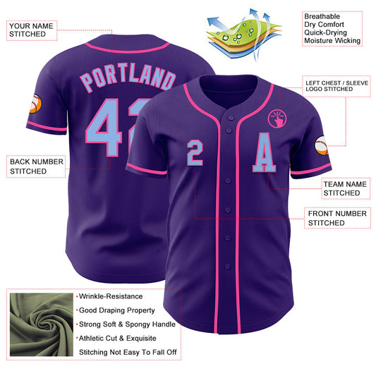 Custom Purple Light Blue-Pink Authentic Baseball Jersey - Sky-Custom
