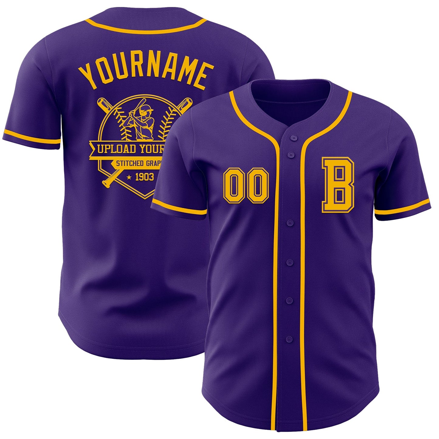 Custom Purple Gold Authentic Baseball Jersey - Sky-Custom