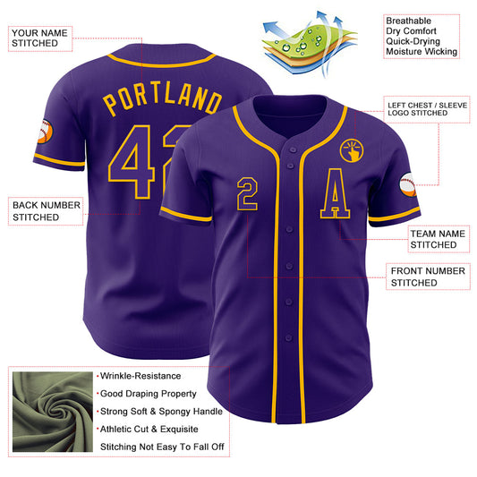 Custom Purple Gold Authentic Baseball Jersey - Sky-Custom
