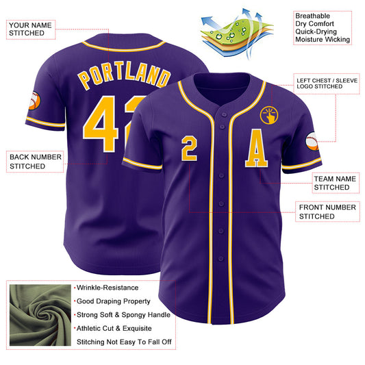 Custom Purple Gold-White Authentic Baseball Jersey - Sky-Custom