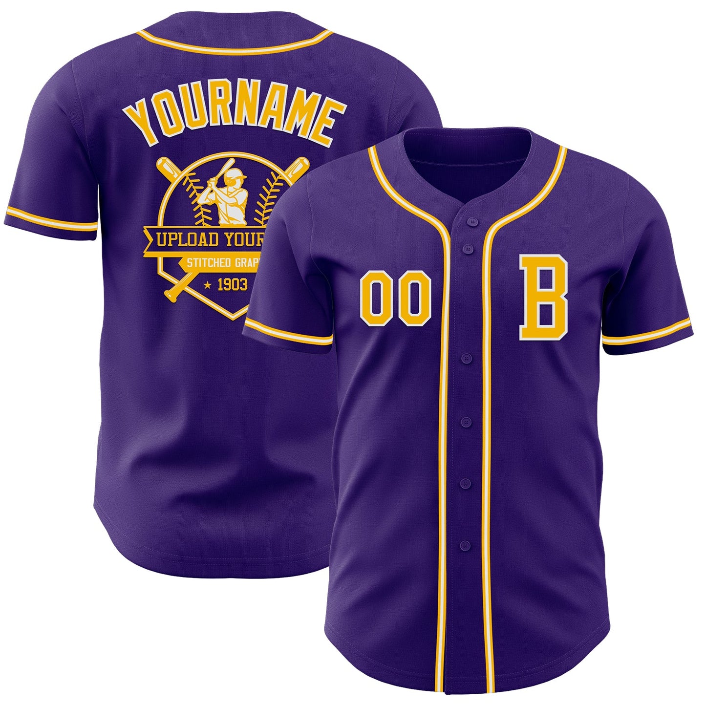 Custom Purple Gold-White Authentic Baseball Jersey - Sky-Custom