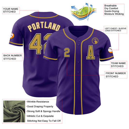 Custom Purple Old Gold Black-Cream Authentic Baseball Jersey - Sky-Custom