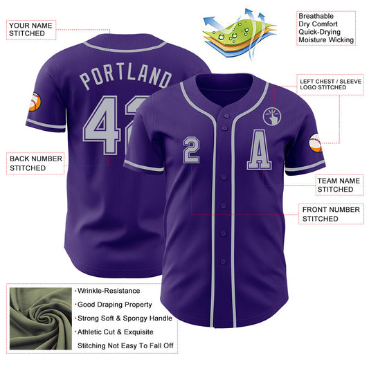 Custom Purple Gray Authentic Baseball Jersey - Sky-Custom