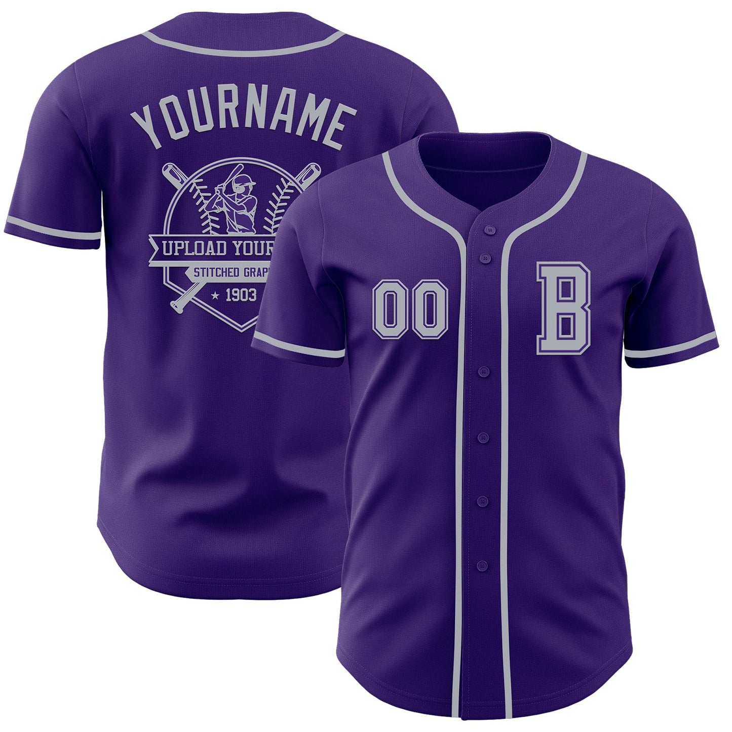 Custom Purple Gray Authentic Baseball Jersey - Sky-Custom