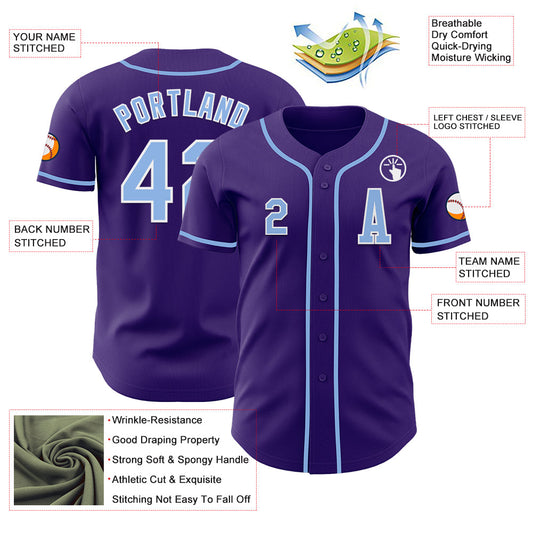 Custom Purple Light Blue-White Authentic Baseball Jersey - Sky-Custom