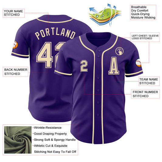 Custom Purple Cream Authentic Baseball Jersey - Sky-Custom