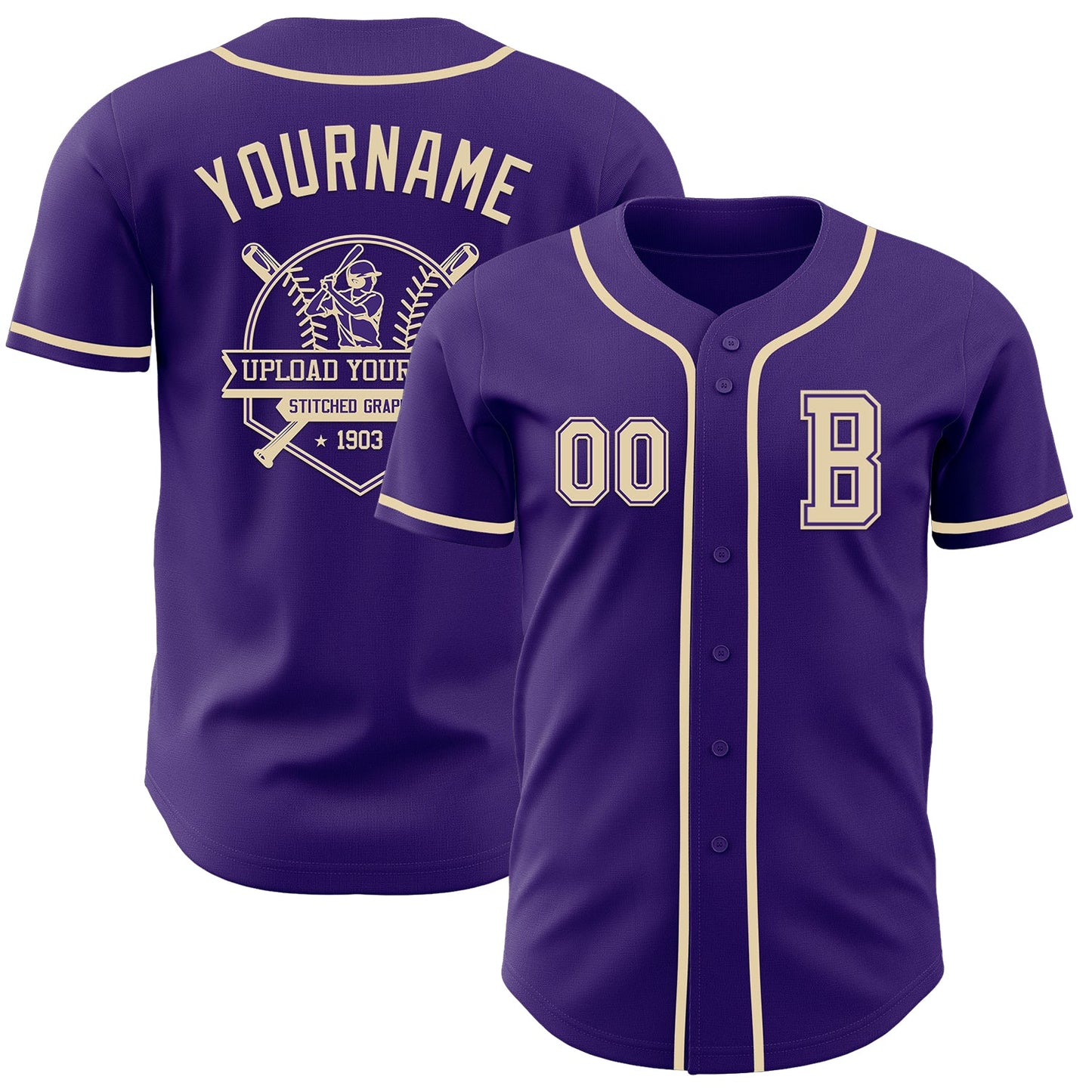 Custom Purple Cream Authentic Baseball Jersey - Sky-Custom