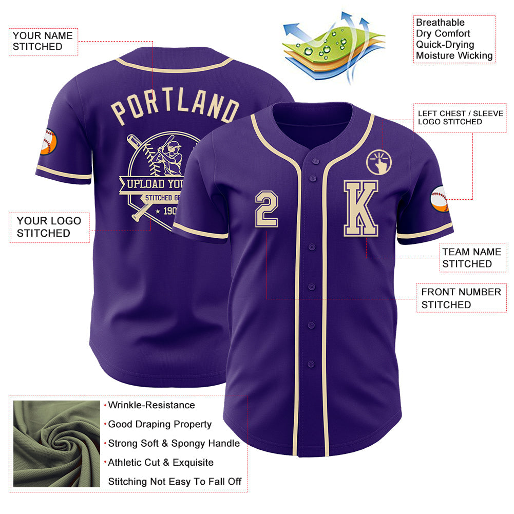 Custom Purple Cream Authentic Baseball Jersey - Sky-Custom