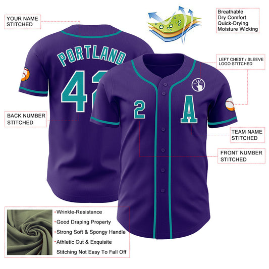 Custom Purple Teal-White Authentic Baseball Jersey - Sky-Custom