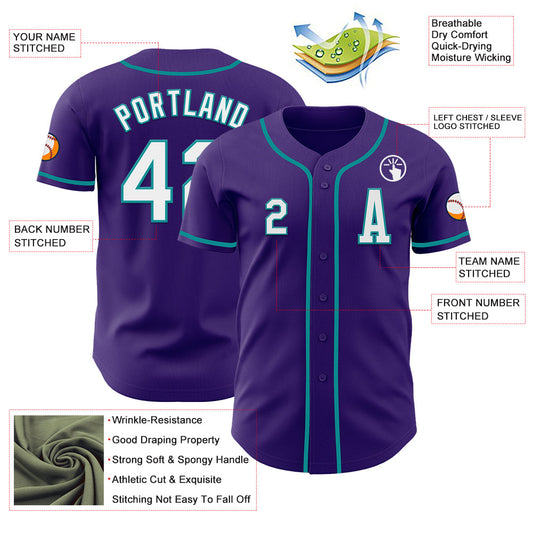 Custom Purple White-Teal Authentic Baseball Jersey - Sky-Custom