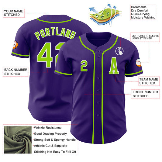 Custom Purple Neon Green-White Authentic Baseball Jersey - Sky-Custom