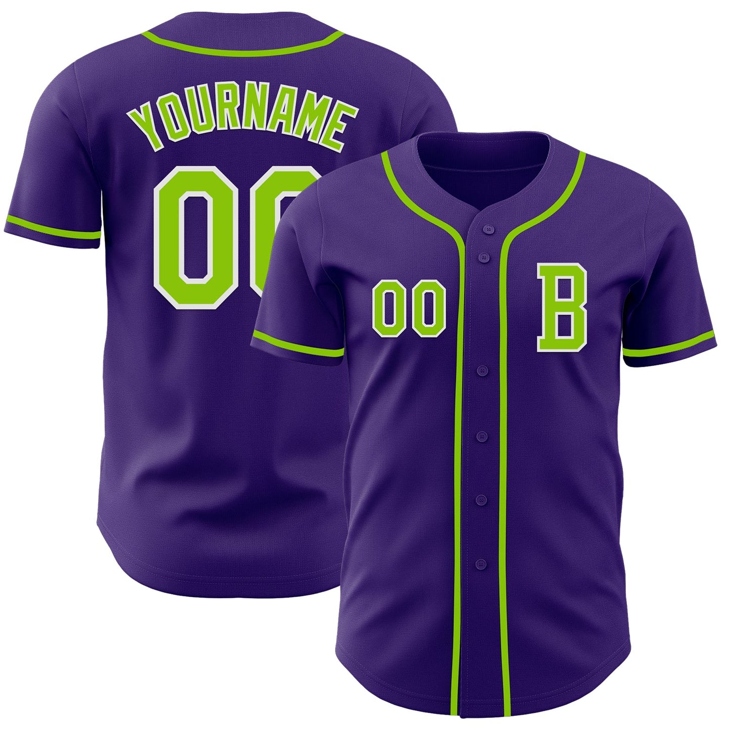 Custom Purple Neon Green-White Authentic Baseball Jersey - Sky-Custom