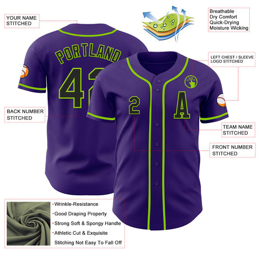 Custom Purple Black-Neon Green Authentic Baseball Jersey - Sky-Custom
