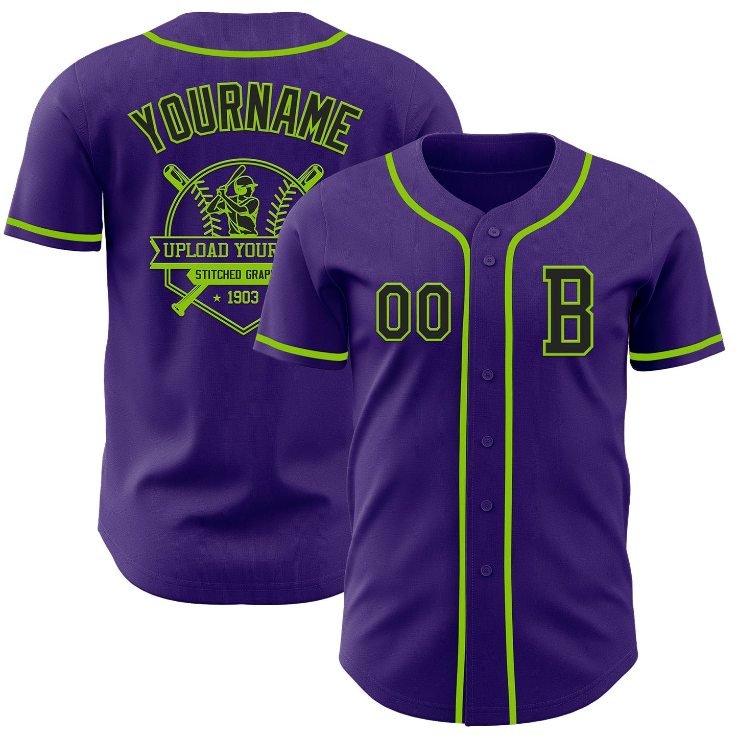 Custom Purple Black-Neon Green Authentic Baseball Jersey - Sky-Custom