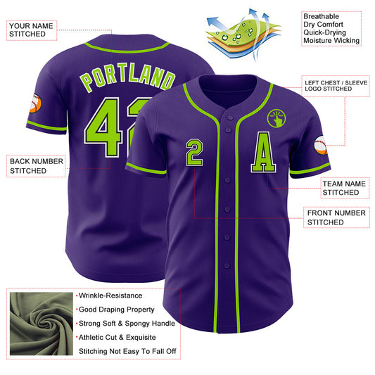 Custom Purple Neon Green-Black Authentic Baseball Jersey - Sky-Custom