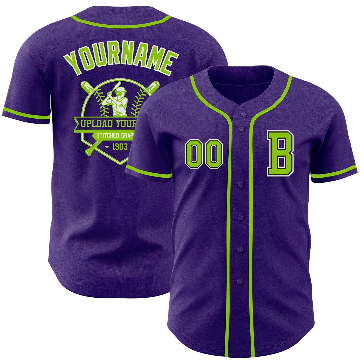 Custom Purple Neon Green-Black Authentic Baseball Jersey - Sky-Custom