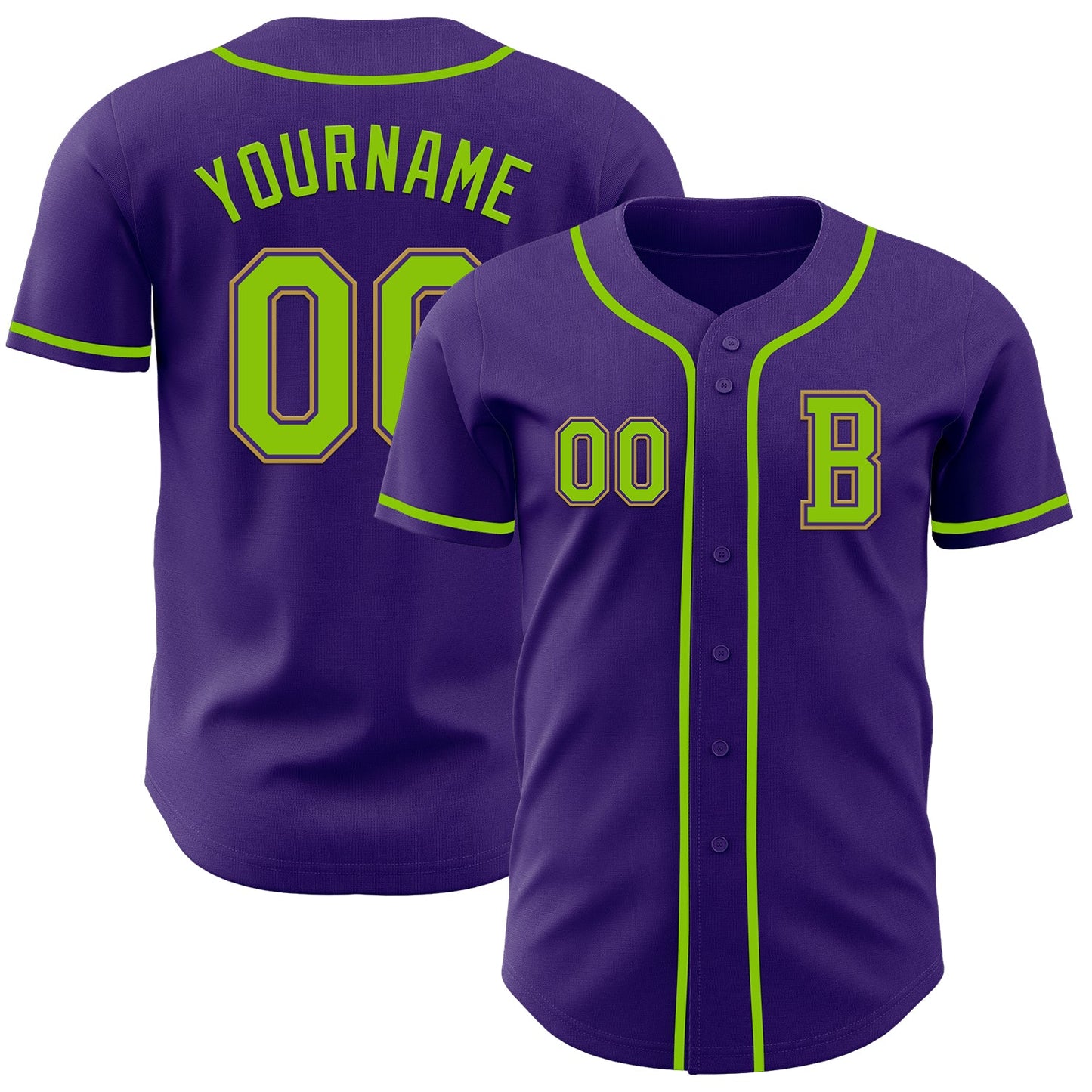 Custom Purple Neon Green-Old Gold Authentic Baseball Jersey - Sky-Custom