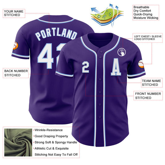 Custom Purple White-Light Blue Authentic Baseball Jersey - Sky-Custom
