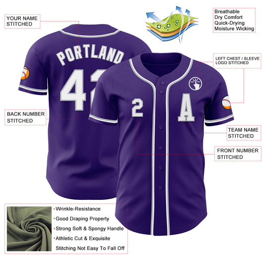 Custom Purple White-Gray Authentic Baseball Jersey - Sky-Custom