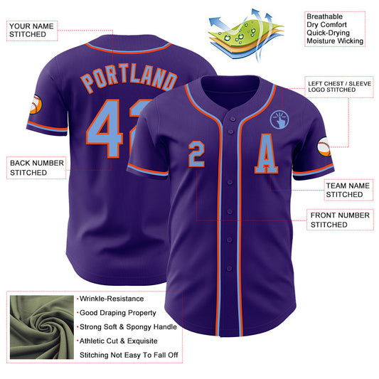 Custom Purple Electric Blue-Orange Authentic Baseball Jersey - Sky-Custom