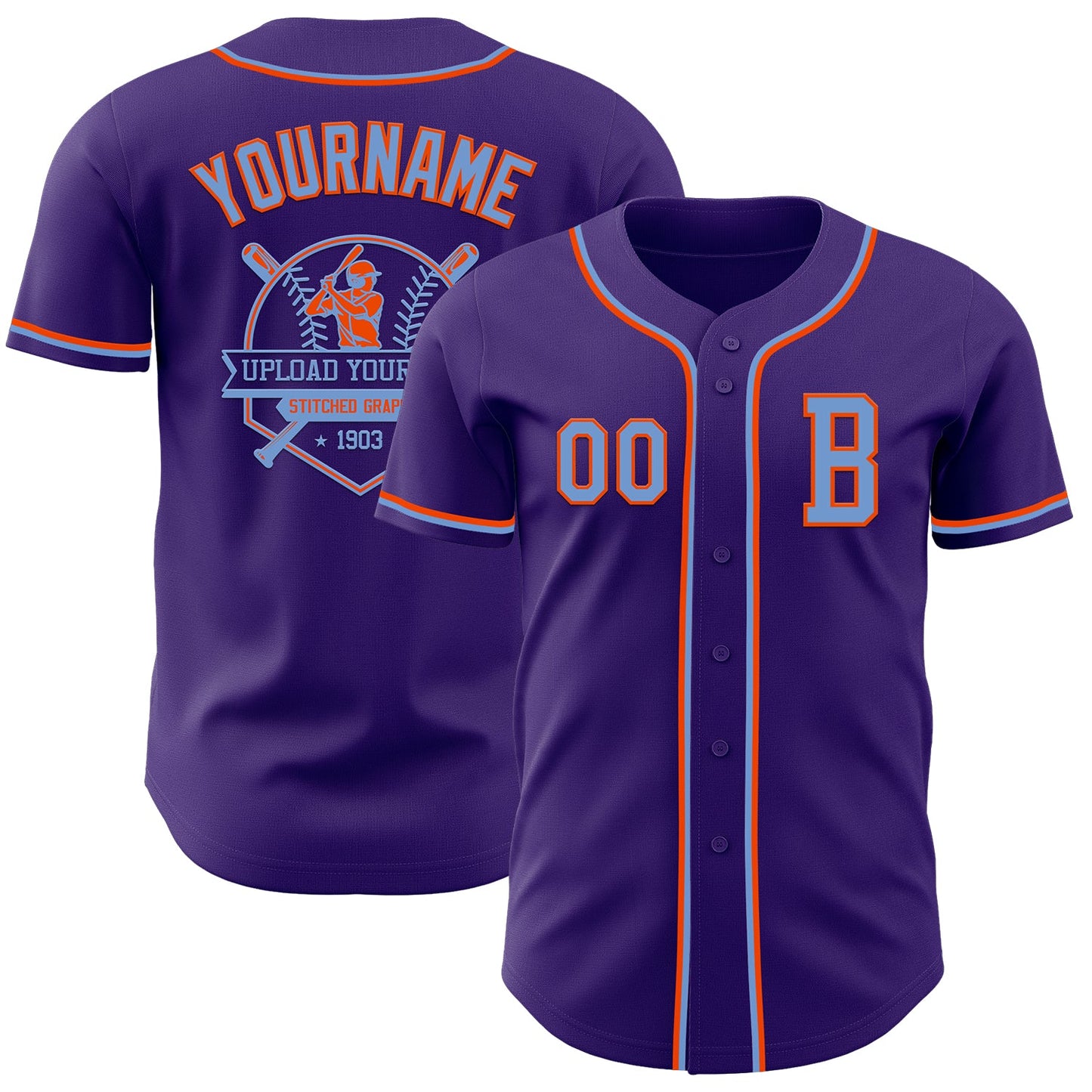 Custom Purple Electric Blue-Orange Authentic Baseball Jersey - Sky-Custom