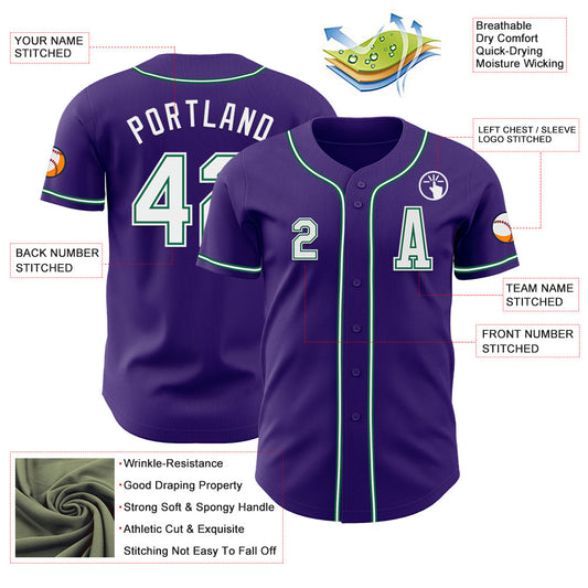 Custom Purple White-Kelly Green Authentic Baseball Jersey - Sky-Custom