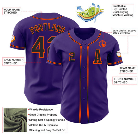 Custom Purple Black-Orange Authentic Baseball Jersey - Sky-Custom