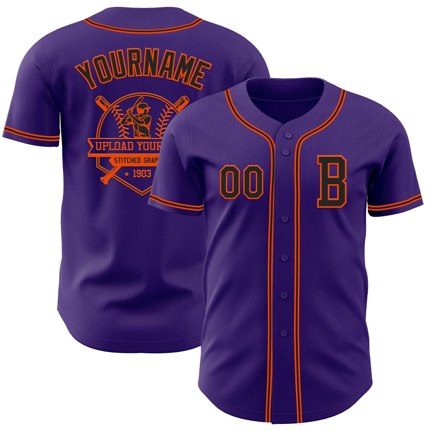 Custom Purple Black-Orange Authentic Baseball Jersey - Sky-Custom