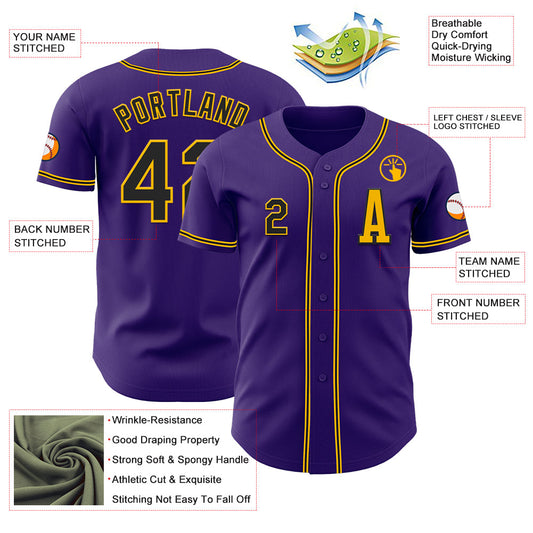 Custom Purple Black-Gold Authentic Baseball Jersey - Sky-Custom