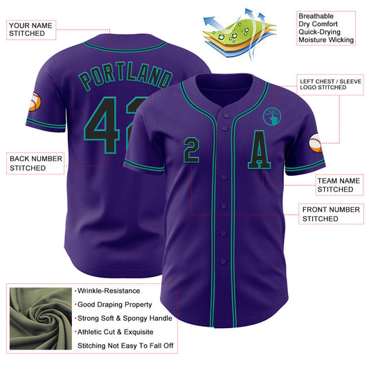Custom Purple Black-Teal Authentic Baseball Jersey - Sky-Custom