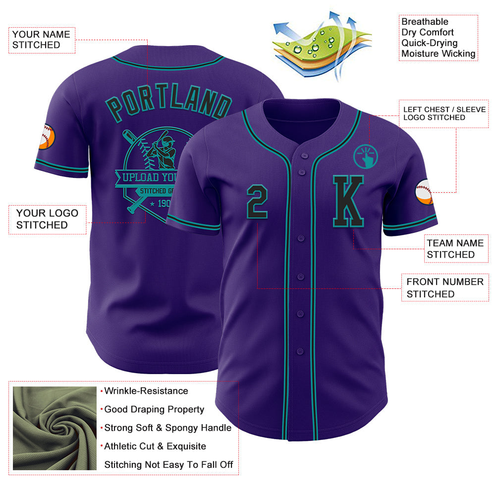 Custom Purple Black-Teal Authentic Baseball Jersey - Sky-Custom