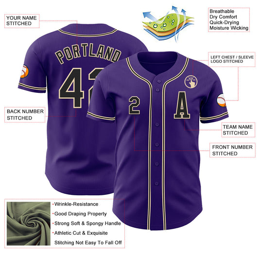 Custom Purple Black-City Cream Authentic Baseball Jersey - Sky-Custom