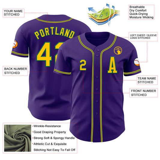 Custom Purple Yellow-Kelly Green Authentic Baseball Jersey - Sky-Custom