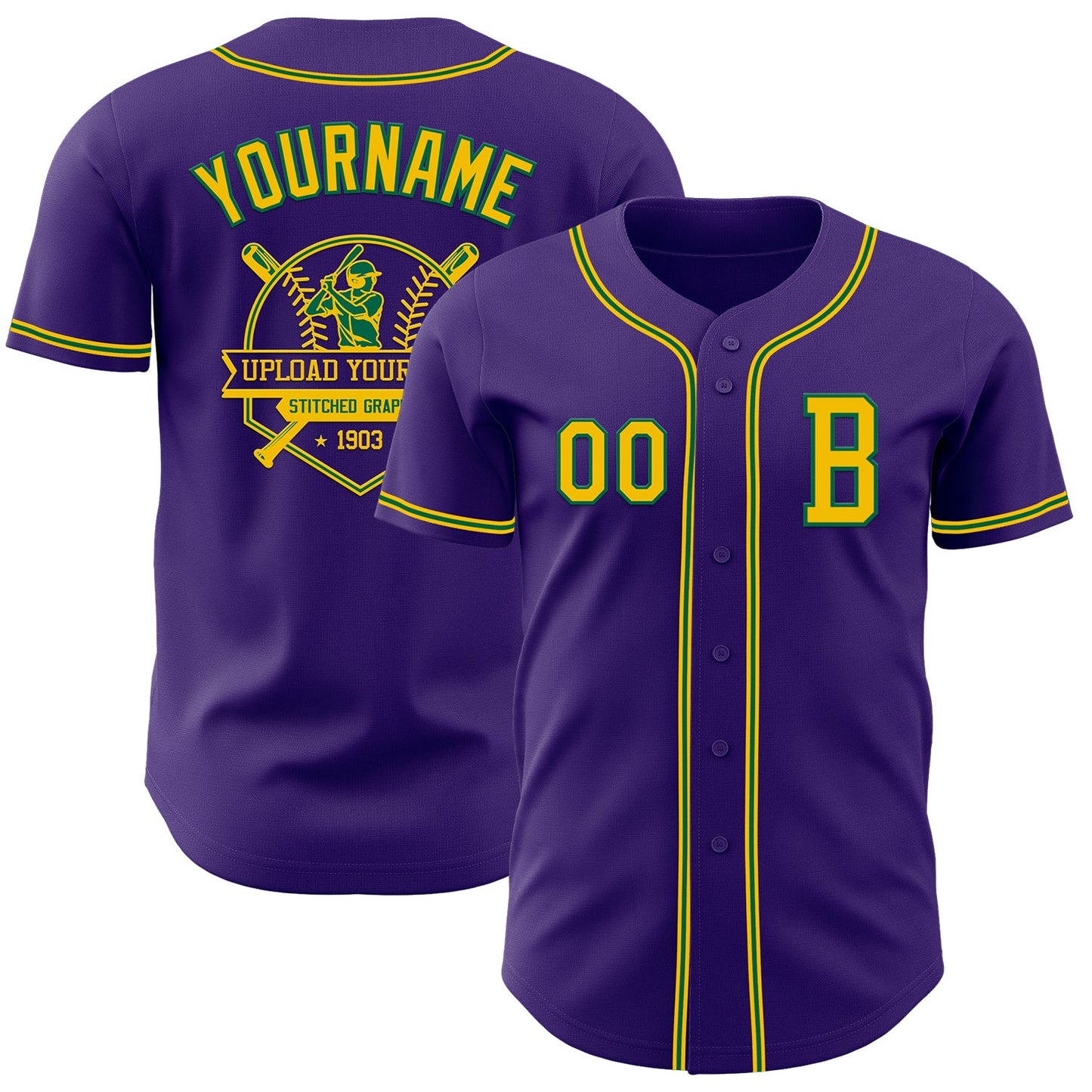 Custom Purple Yellow-Kelly Green Authentic Baseball Jersey - Sky-Custom