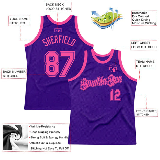 Custom Purple Pink Authentic Throwback Basketball Jersey - Sky-Custom