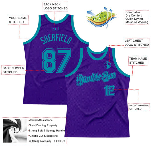 Custom Purple Teal Authentic Throwback Basketball Jersey - Sky-Custom