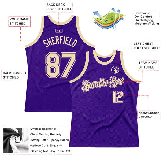 Custom Purple Cream Authentic Throwback Basketball Jersey - Sky-Custom