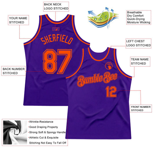 Custom Purple Orange Authentic Throwback Basketball Jersey - Sky-Custom