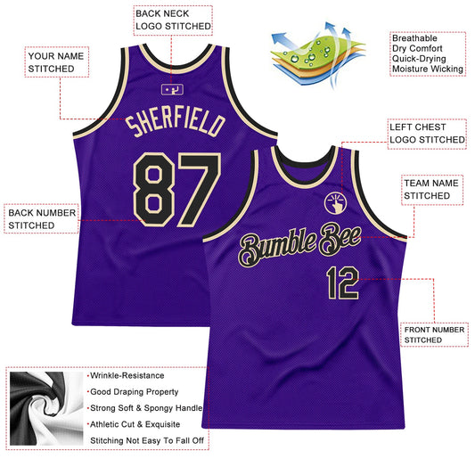 Custom Purple Black-Cream Authentic Throwback Basketball Jersey - Sky-Custom