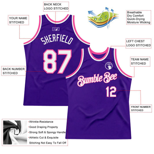 Custom Purple White-Pink Authentic Throwback Basketball Jersey - Sky-Custom