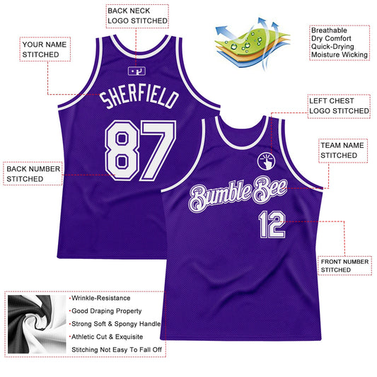 Custom Purple White Authentic Throwback Basketball Jersey - Sky-Custom