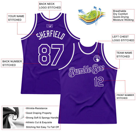Custom Purple White Authentic Throwback Basketball Jersey - Sky-Custom
