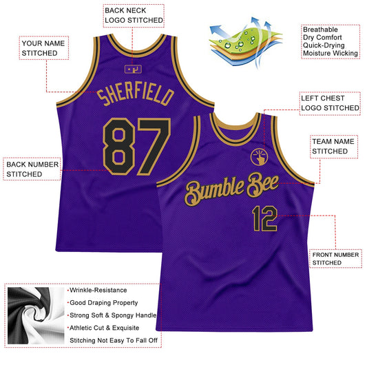 Custom Purple Black-Old Gold Authentic Throwback Basketball Jersey - Sky-Custom