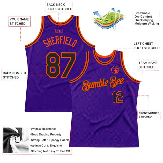 Custom Purple Black-Orange Authentic Throwback Basketball Jersey - Sky-Custom