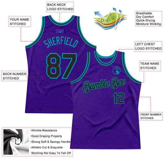 Custom Purple Black-Teal Authentic Throwback Basketball Jersey - Sky-Custom