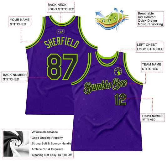 Custom Purple Black-Neon Green Authentic Throwback Basketball Jersey - Sky-Custom
